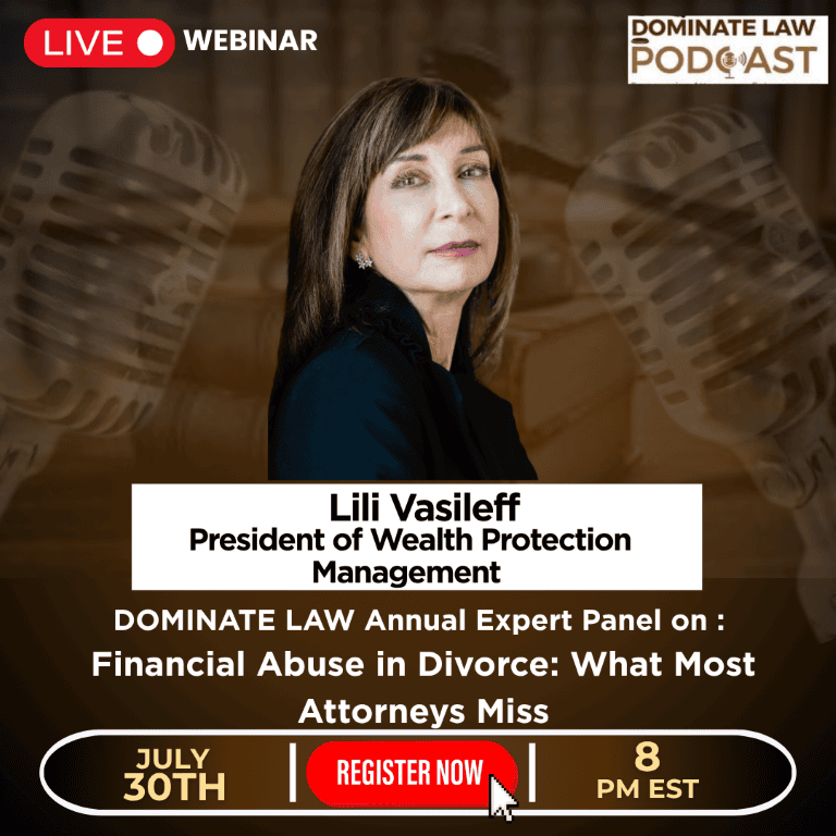 Financial Abuse in Divorce Webinar flyer: Lili Vasileff - July 30, 2026