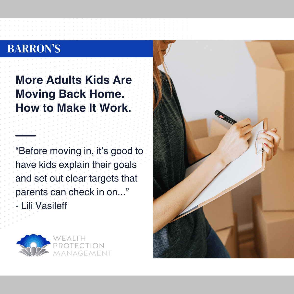 More adult kids are moving back home. Lili Vasileff quoted in the media...
